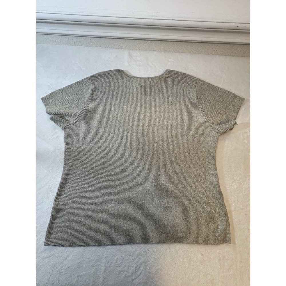 VTG Covington‎ Womens 24/26W Gold Metallic Thread Ribbed Short Sleeve Sweater - Picture 10 of 11